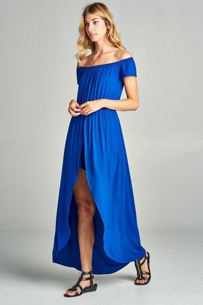 Off Shoulder Solid Jersey Romper Maxi - The Hipster Exchange General Store and Trading Post
