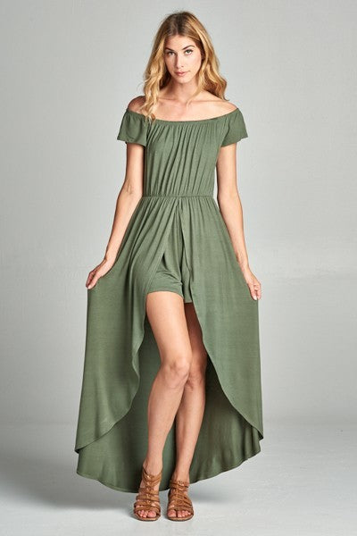 Off Shoulder Solid Jersey Romper Maxi - The Hipster Exchange General Store and Trading Post