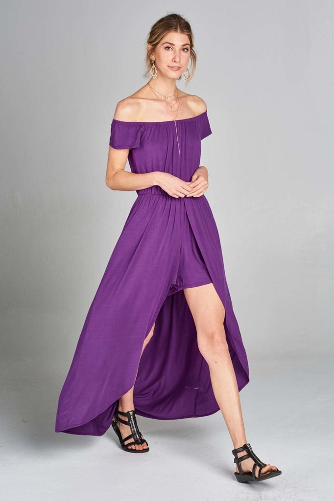 Off Shoulder Solid Jersey Romper Maxi - The Hipster Exchange General Store and Trading Post