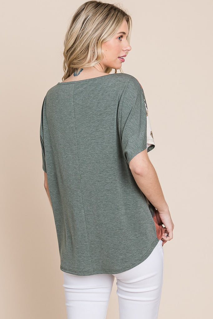 Floral Chevron Printed Off Shoulder Dolman Sleeves Top - The Hipster Exchange General Store and Trading Post