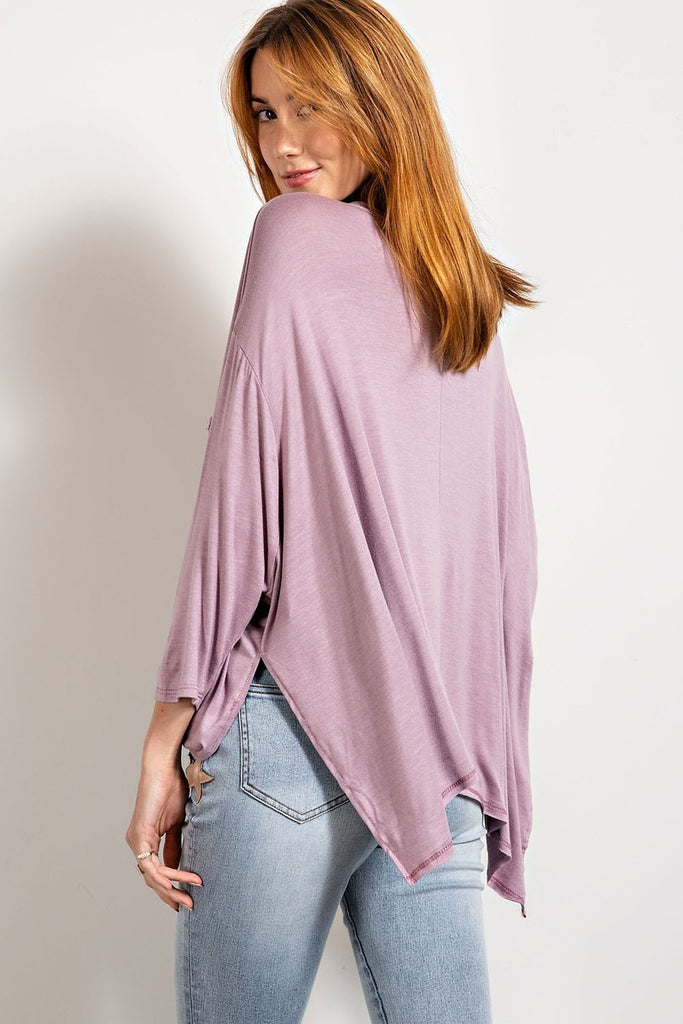 Rounded Neckline 3/4 Sleeves Washed Top - The Hipster Exchange General Store and Trading Post
