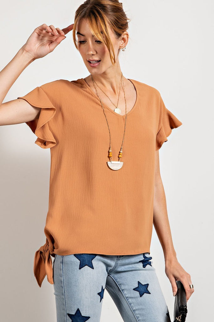 V Neckline Wing Sleeves Woven Top - The Hipster Exchange General Store and Trading Post