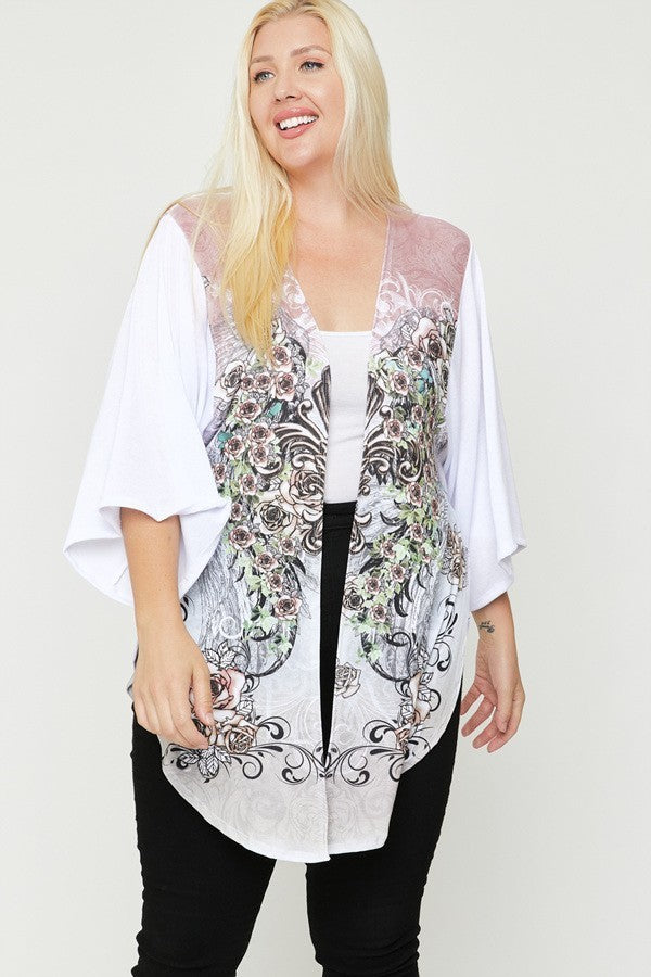 Floral Wings Sublimation Print, Long Body Cardigan - The Hipster Exchange General Store and Trading Post