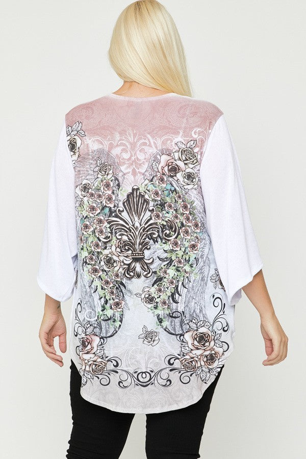 Floral Wings Sublimation Print, Long Body Cardigan - The Hipster Exchange General Store and Trading Post