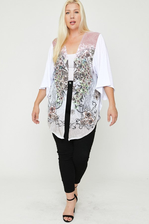Floral Wings Sublimation Print, Long Body Cardigan - The Hipster Exchange General Store and Trading Post