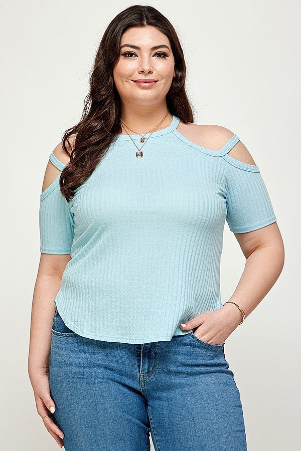 Plus Size, Solid Ribbed Cold Shoulder Top - The Hipster Exchange General Store and Trading Post