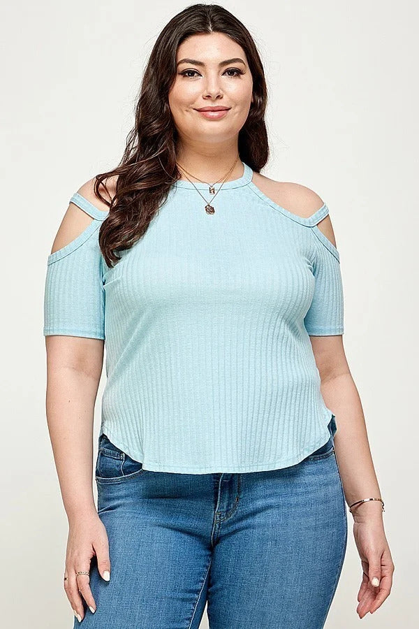 Plus Size, Solid Ribbed Cold Shoulder Top - The Hipster Exchange General Store and Trading Post