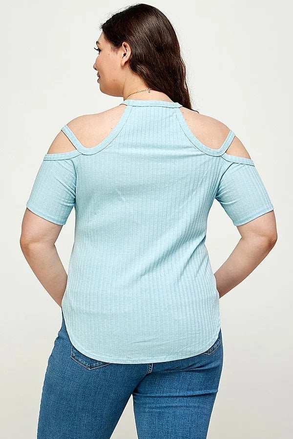 Plus Size, Solid Ribbed Cold Shoulder Top - The Hipster Exchange General Store and Trading Post
