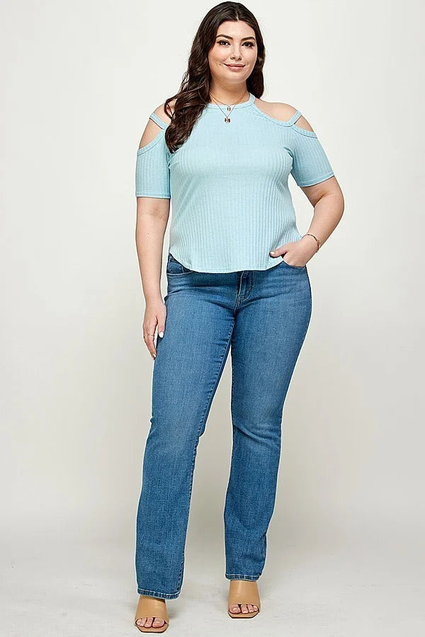 Plus Size, Solid Ribbed Cold Shoulder Top - The Hipster Exchange General Store and Trading Post