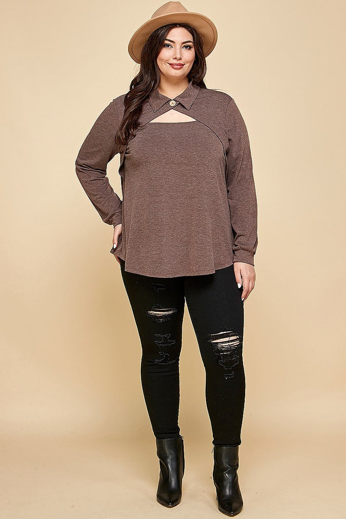 Plus Size Solid Long Sleeve Fashion Top - The Hipster Exchange General Store and Trading Post