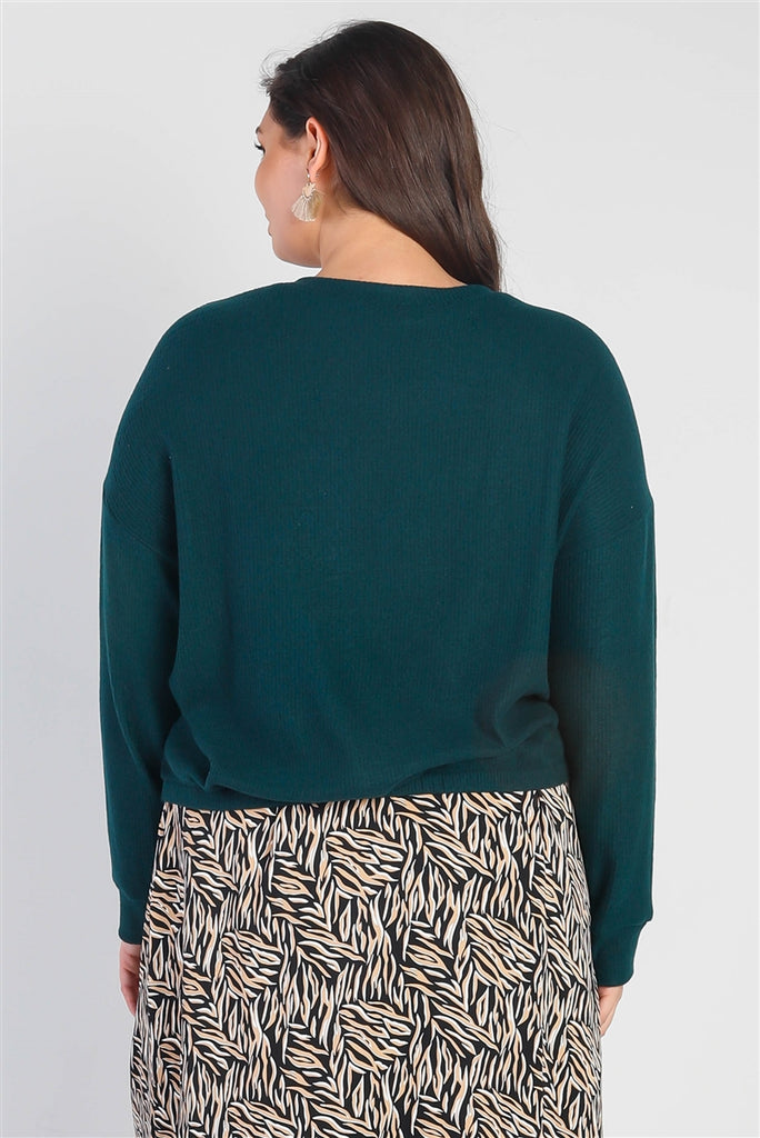 Plus Hunter Green Flannel Ribbed Twisted Detail Top - The Hipster Exchange General Store and Trading Post