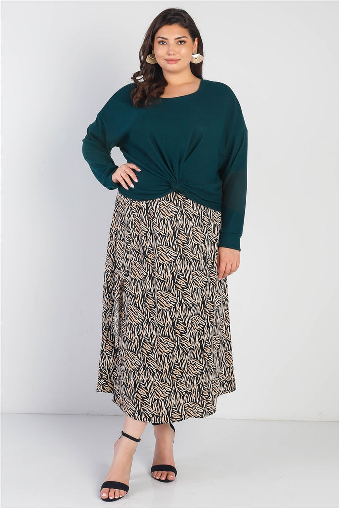 Plus Hunter Green Flannel Ribbed Twisted Detail Top - The Hipster Exchange General Store and Trading Post