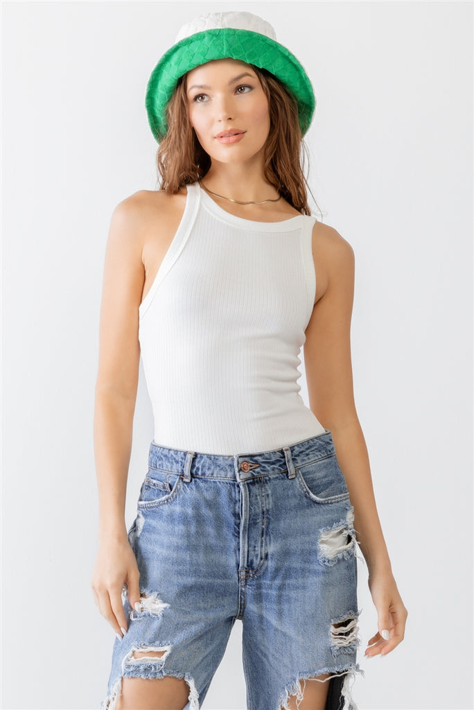 Ribbed V Strap Back Bodysuit - The Hipster Exchange General Store and Trading Post