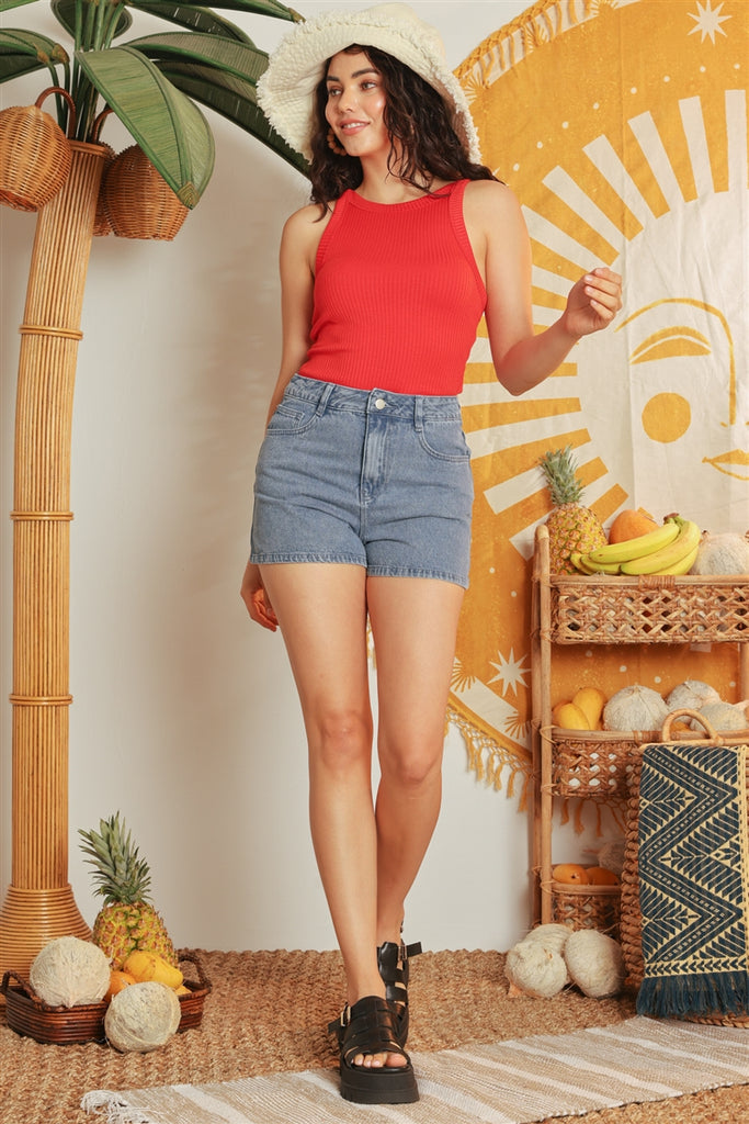 Ribbed V Strap Back Bodysuit - The Hipster Exchange General Store and Trading Post