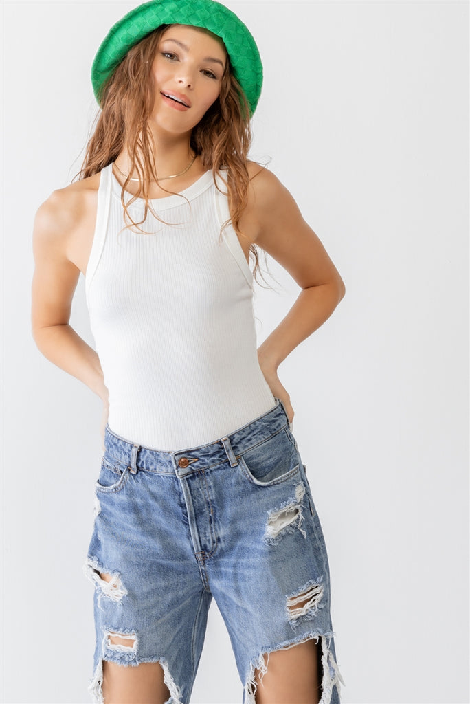 Ribbed V Strap Back Bodysuit - The Hipster Exchange General Store and Trading Post