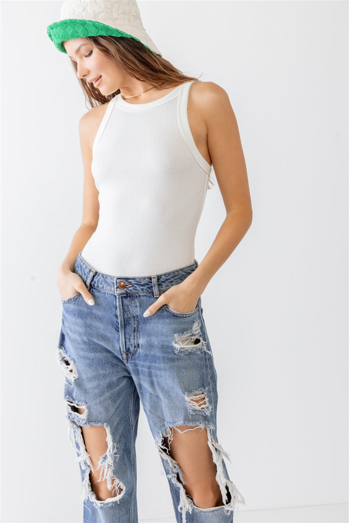 Ribbed V Strap Back Bodysuit - The Hipster Exchange General Store and Trading Post