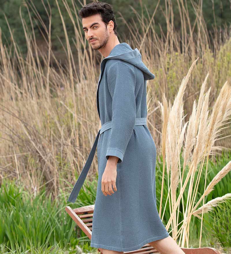 Men's Hooded Turkish Cotton Waffle Robe - The Hipster Exchange General Store and Trading Post