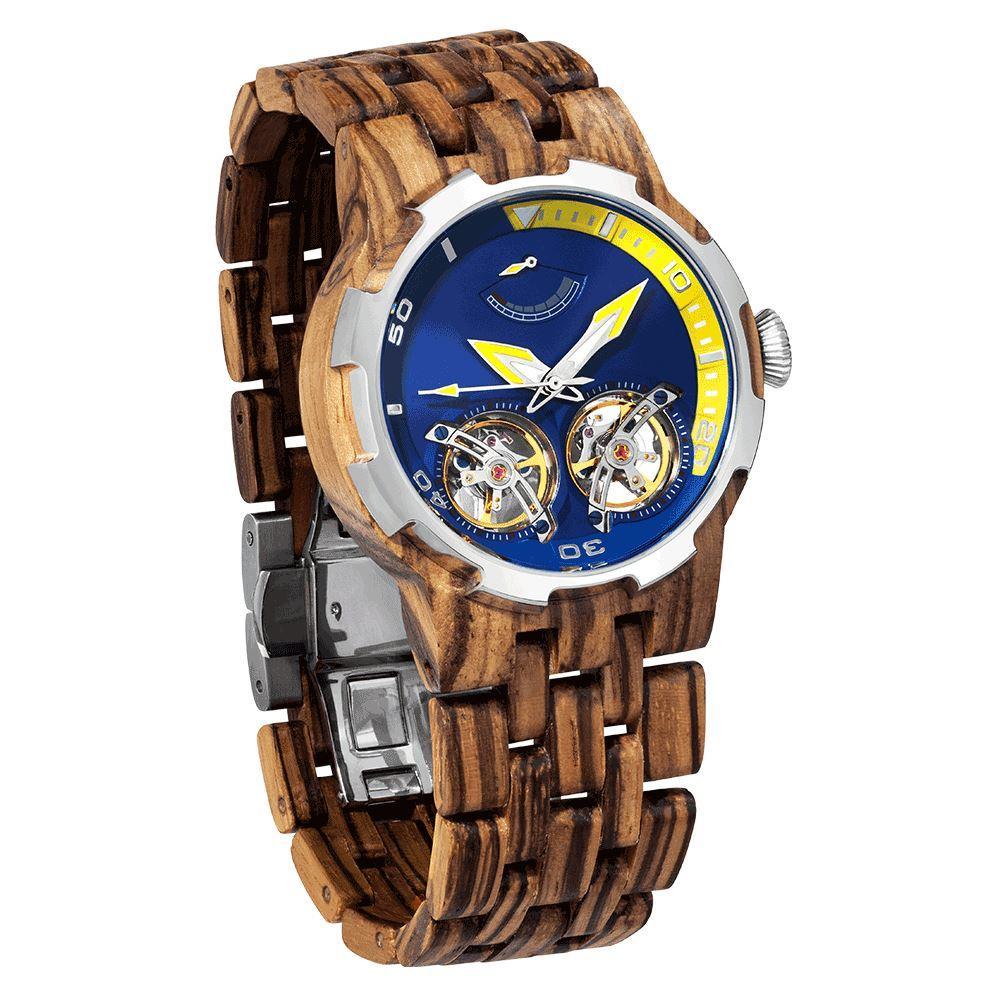 Men's Dual Wheel Automatic Zebra Wood Watch - For High End Watch Collectors - The Hipster Exchange General Store and Trading Post