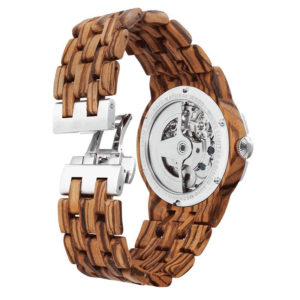 Men's Dual Wheel Automatic Zebra Wood Watch - For High End Watch Collectors - The Hipster Exchange General Store and Trading Post