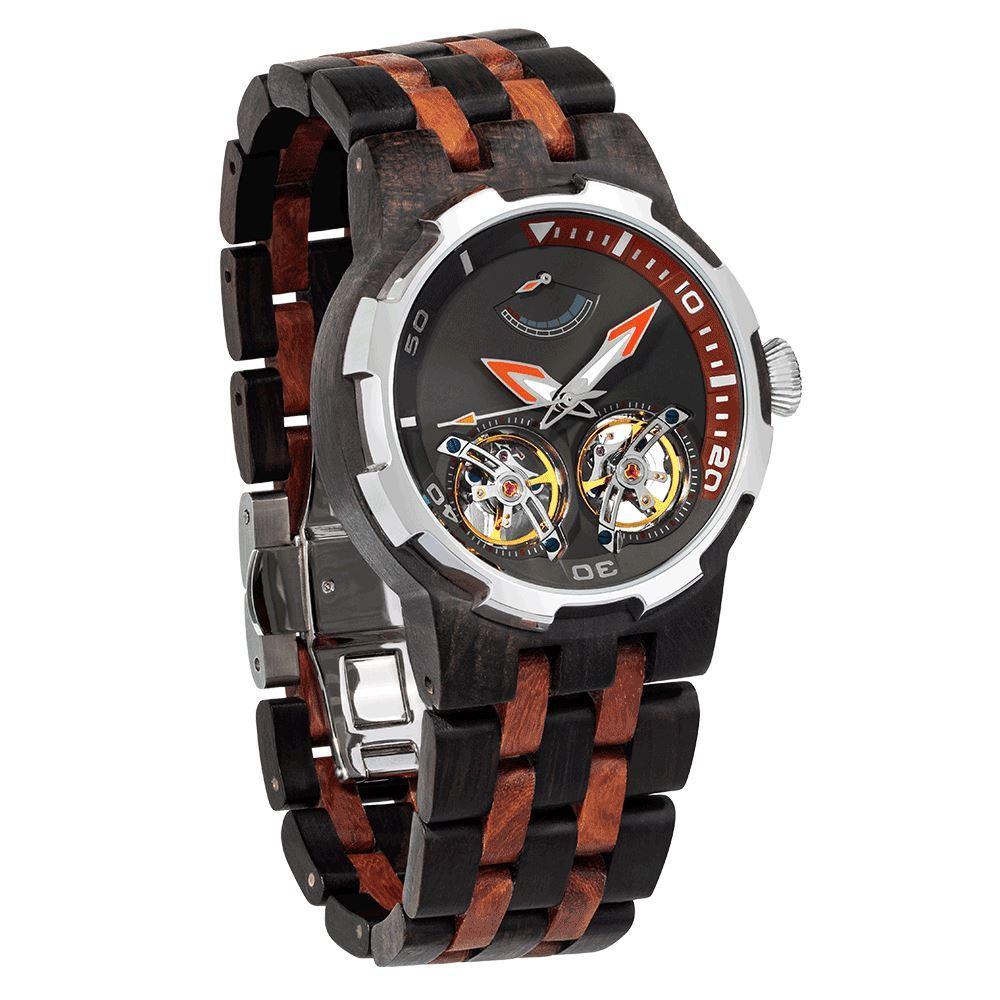 Men's Dual Wheel Automatic Ebony & Rosewood Watch - For High End Watch Collectors - The Hipster Exchange General Store and Trading Post