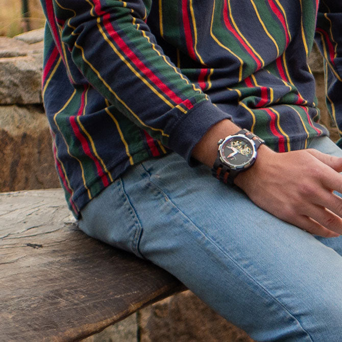 Men's Dual Wheel Automatic Ebony & Rosewood Watch - For High End Watch Collectors - The Hipster Exchange General Store and Trading Post