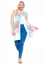 Load image into Gallery viewer, Floral Print, Open Front Vest With An Asymmetric Hem.
