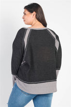 Load image into Gallery viewer, Plus Charcoal &amp; Grey Colorblock Waffle Knit Long Sleeve Top
