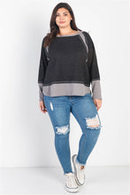 Load image into Gallery viewer, Plus Charcoal &amp; Grey Colorblock Waffle Knit Long Sleeve Top
