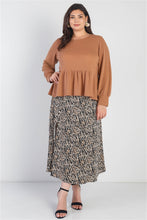 Load image into Gallery viewer, Plus Caramel Waffle Knit Back Button Detail Long Sleeve Top
