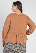 Load image into Gallery viewer, Plus Caramel Waffle Knit Back Button Detail Long Sleeve Top
