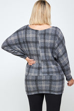 Load image into Gallery viewer, Boat Neck, Plaid Print Tunic Top, With Long Dolman Sleeves
