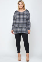 Load image into Gallery viewer, Boat Neck, Plaid Print Tunic Top, With Long Dolman Sleeves
