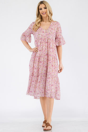 Shallow V-neck 4 Tiers Of Pleating Dress - The Hipster Exchange General Store and Trading Post