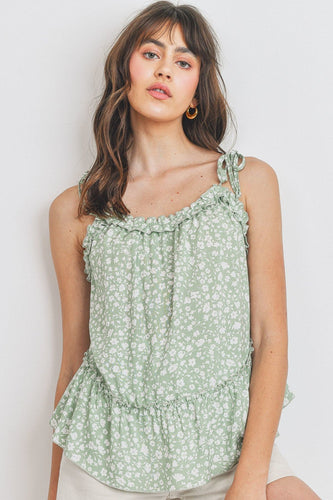 Ruffle detailed shirring peplum sleeveless top - The Hipster Exchange General Store and Trading Post