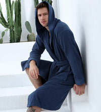 Load image into Gallery viewer, Men&#39;s Luxury Turkish Cotton Terry Cloth Robe with Hood
